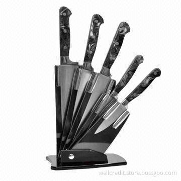 Good-quality ceramic knife set with acrylic block